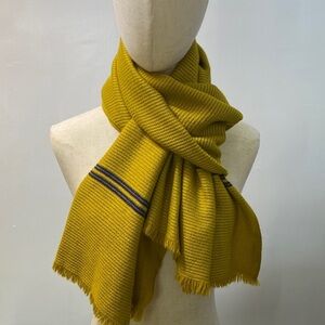 Banana Republic Mustard Yellow,Wool blend Wrap Scarf with Navy Stripes.One Size.